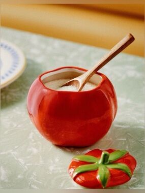 Anthropologie Damson Madder Stoneware Tomato Sugar Bowl & Spoon NWT